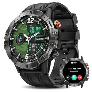 Mens Rugged Smart Watch Bluetooth Call 124 Sport Modes 1.52in HD Waterproof